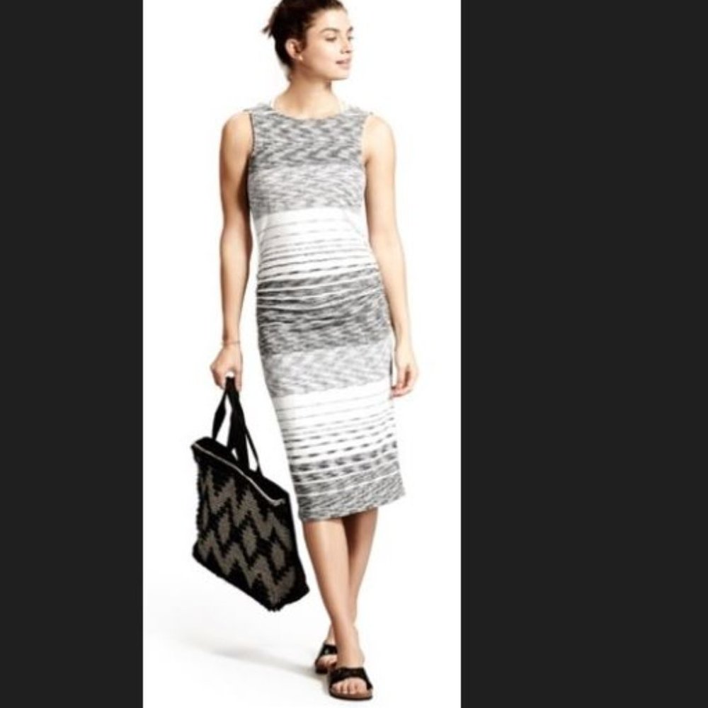 NEW NWT Athleta White & Black Stripes Tank Fitted Midi Dress Small